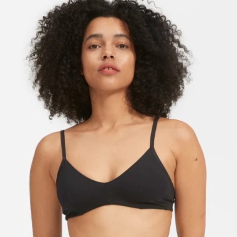 Everlane Supima Cotton Bralette Bra Black XXS NWT V Neck Triangle Bra